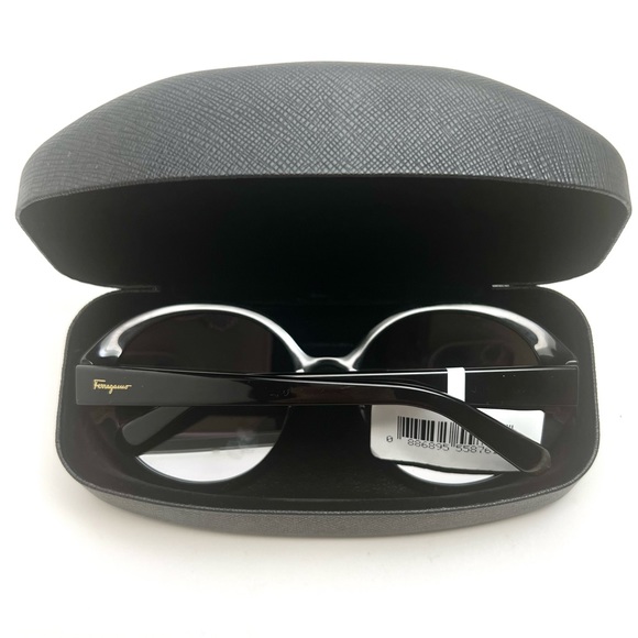 NWT SALVATORE FERRAGAMO 57mm OVAL BLACK SUNGLASSES - Picture 12 of 14